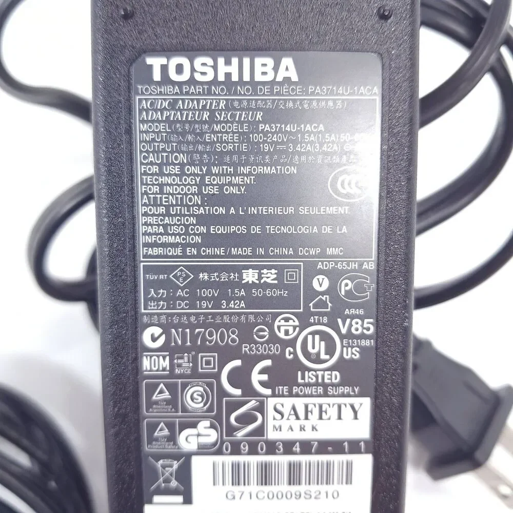 Toshiba PA3714U-1ACA Power Adapter 19V 3.42A 65W Laptop Charger genuine oem